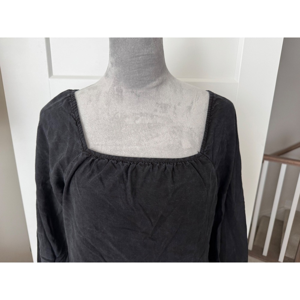 Amadi Washed Black Tencel Tiered Babydoll Mini Dress Square Neck Small USA Made - Picture 2 of 8